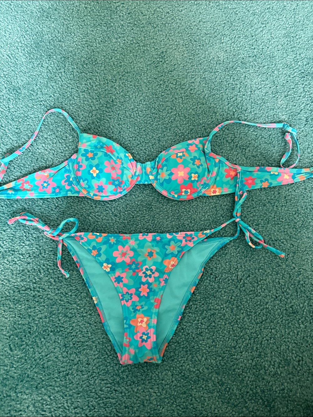 Ron Jon Turquoise Floral Tie-Side Bikini Set